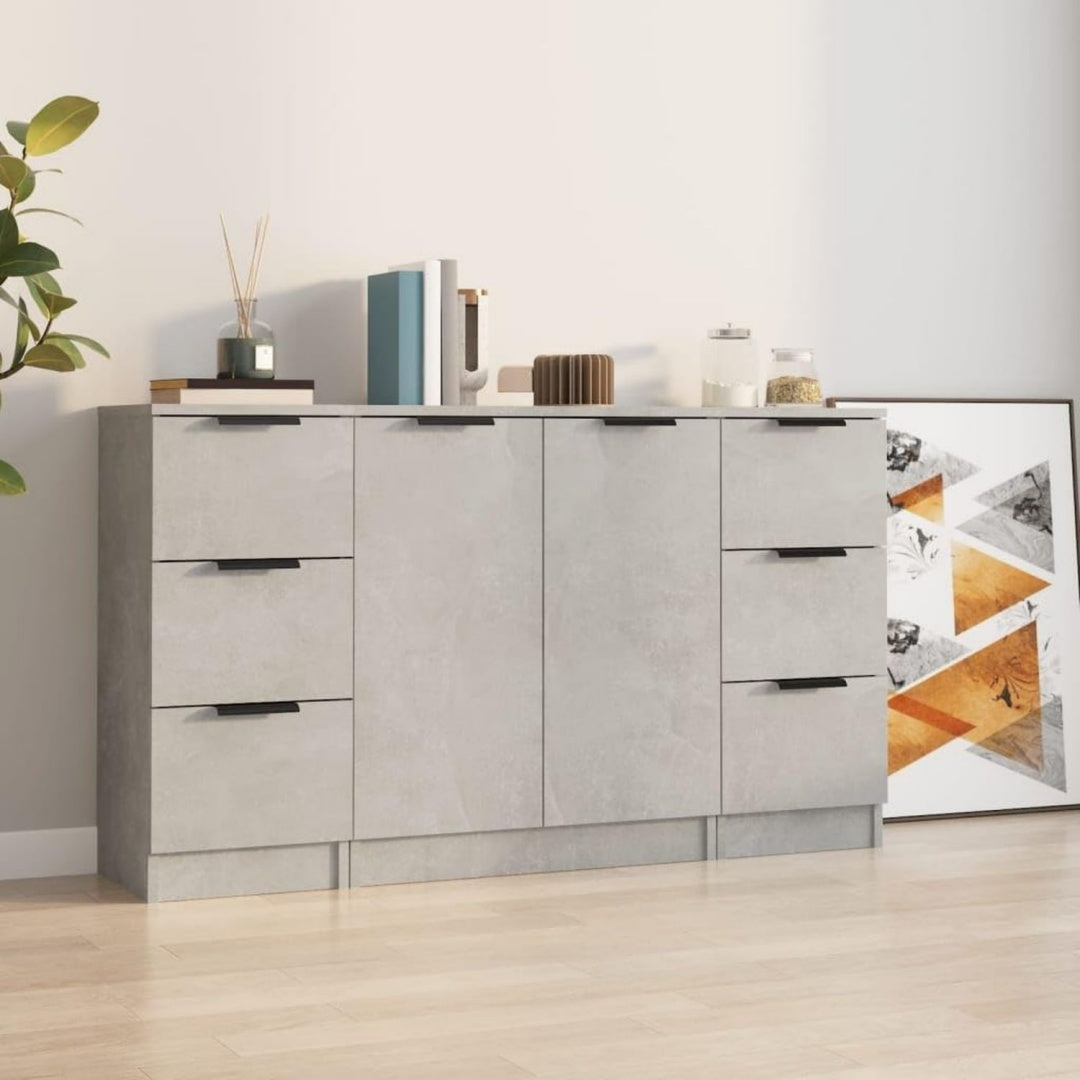 Armadio Casa Giardino, Credenze 3 pz Legno Ingegnerizzato Grigio Cemento