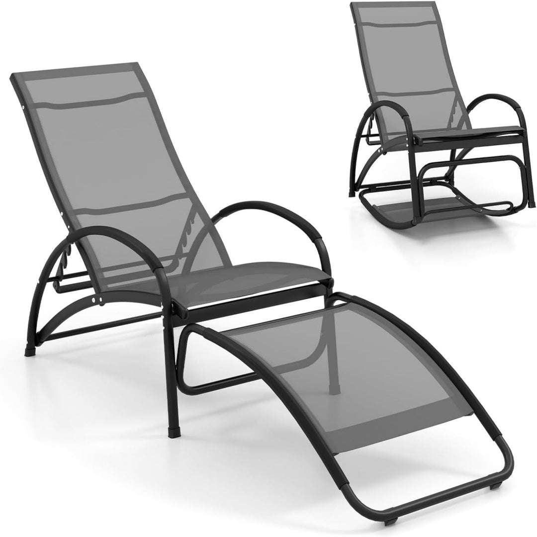 Sedia Sedia a Dondolo 2 in 1 da Giardino, Lettino Prendisole Convertibile