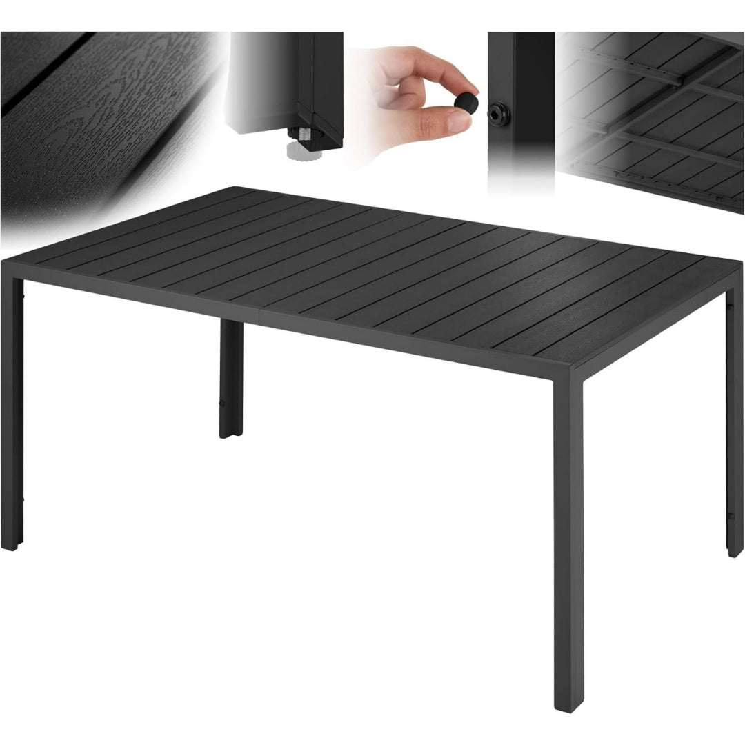 Tavolo Tavolo Giardino 150x90 cm, Effetto Legno, Alluminio, 4-6 Persone
