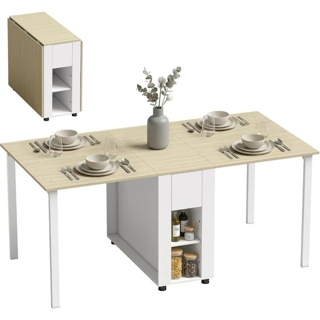 Tavolo Tavolo da Pranzo Pieghevole per 6 Persone, 39-168x85cm Bianco